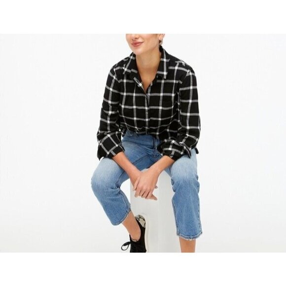 J. Crew Factory Petite Flannel shirt in boy fit BB301 Black XS XSP - Picture 1 of 3